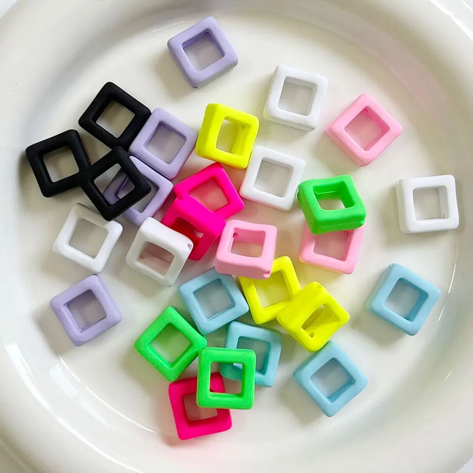 다채로운 고무 중공 큐브 스페이서 비즈, 쥬얼리 제작, DIY 공예 장식, 전화 체인 키체인, 어린이 머리핀 액세서리