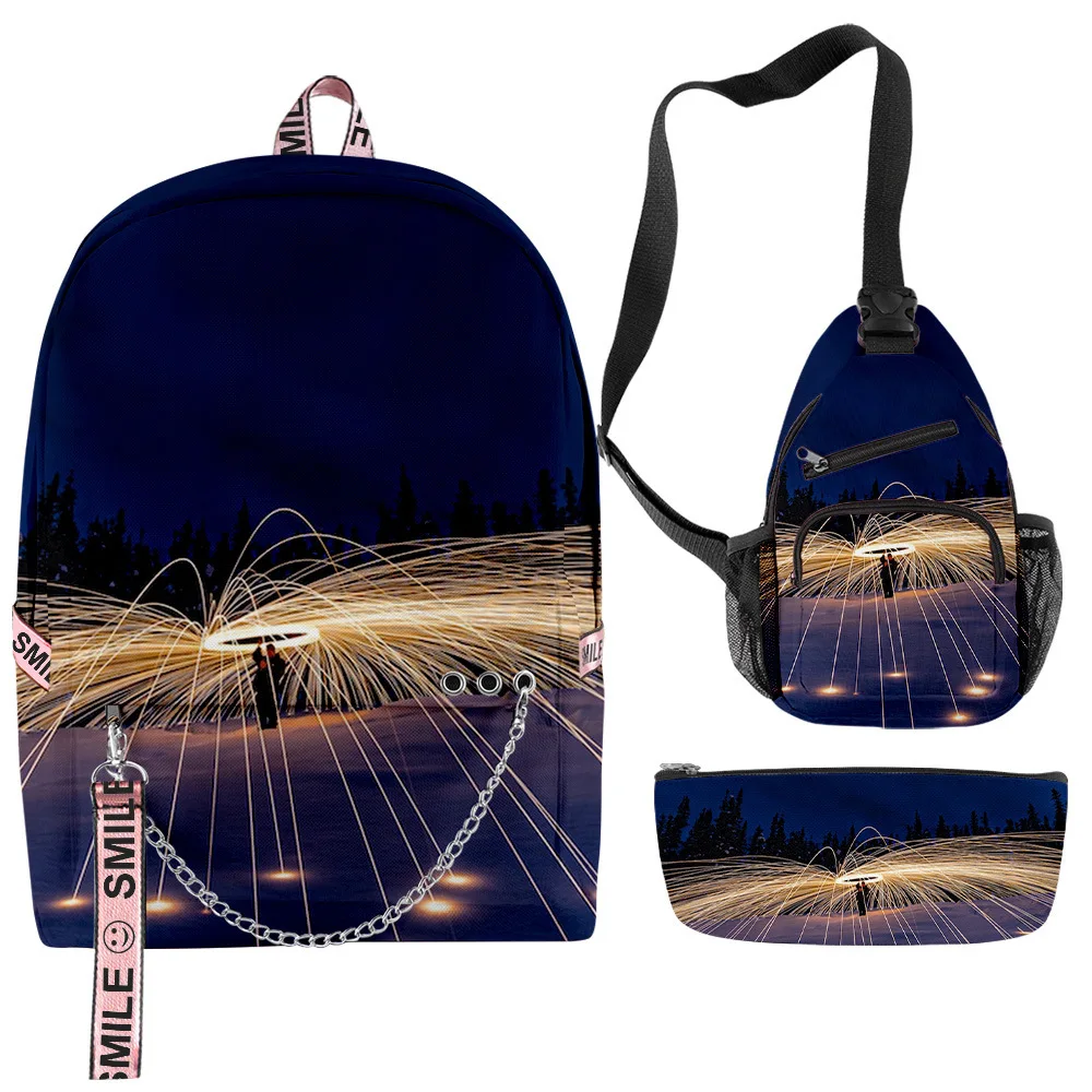 

Роскошные молодежные рюкзаки Harajuku с апертурой пламени, 3 шт./компл., рюкзаки с 3D принтом, Оксфордский ноутбук, многофункциональный рюкзак, нагрудная сумка, пенал