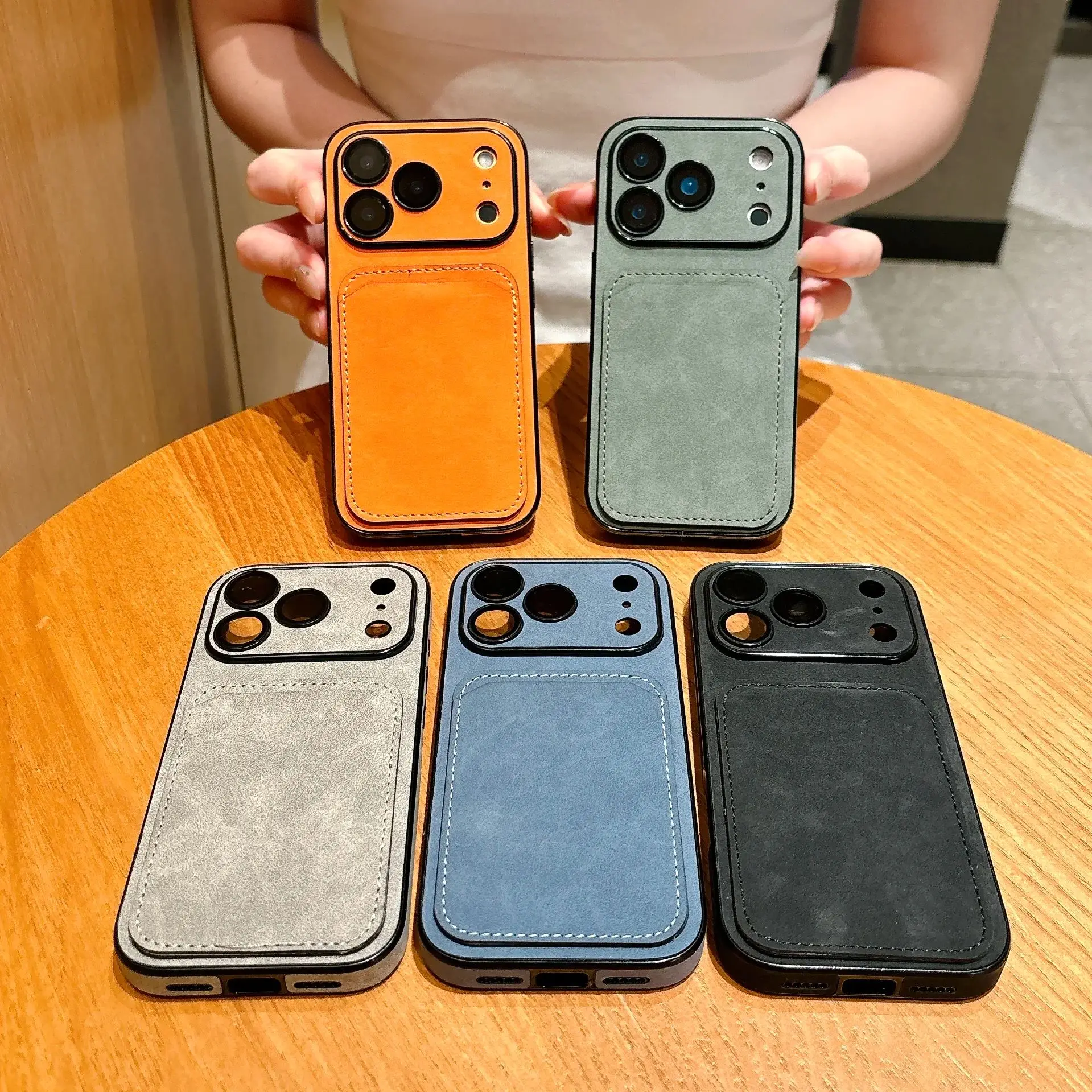 Wallet Card Holder Suede Leather Phone Case For iPhone 17 16 15 14 13 Plus Pro Max Business Insert Card Matte Lens Glass Cover view 6