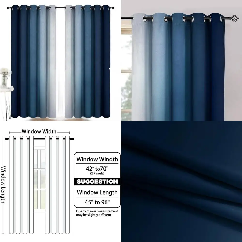 

Шторы омбре сине-серовато-белые, затемняющие, термоизоляционные, комплект из 2 панелей, 70x84 дюйма