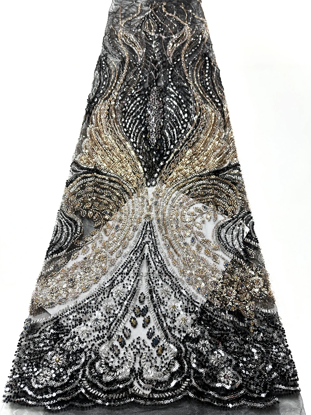 

French Sequins Net Lace Fabric African Lace Fabric 2026 New Luxury Beads Material For Bridal Evening Party Dress Sewing