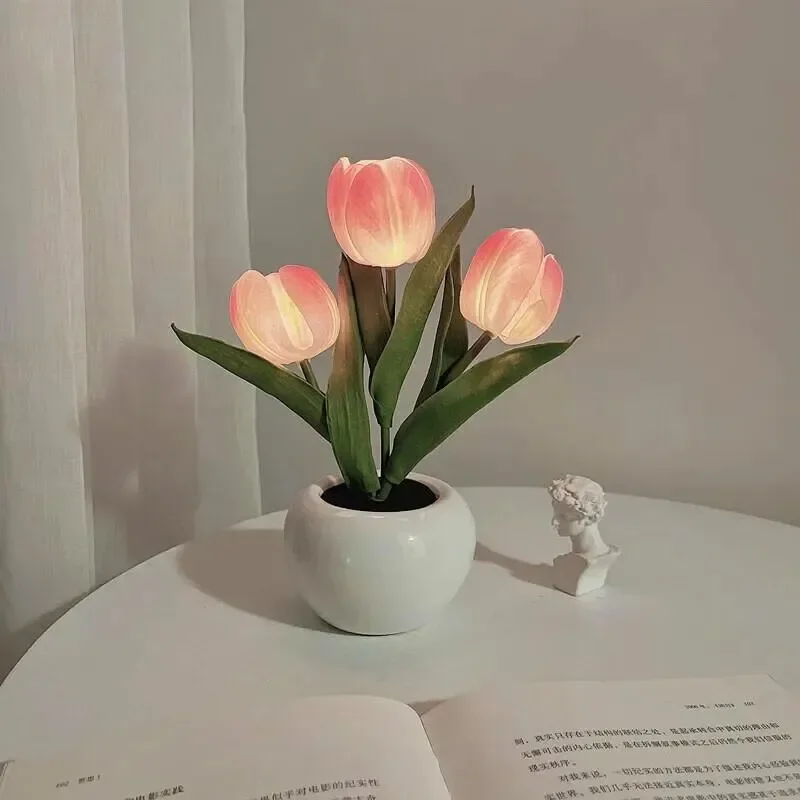 Tulip Flower Nightlight LED Simulated Atmosphere Lamp Sleep Light Dormitory Bedhead Decoration Bedroom Home Decor Gift