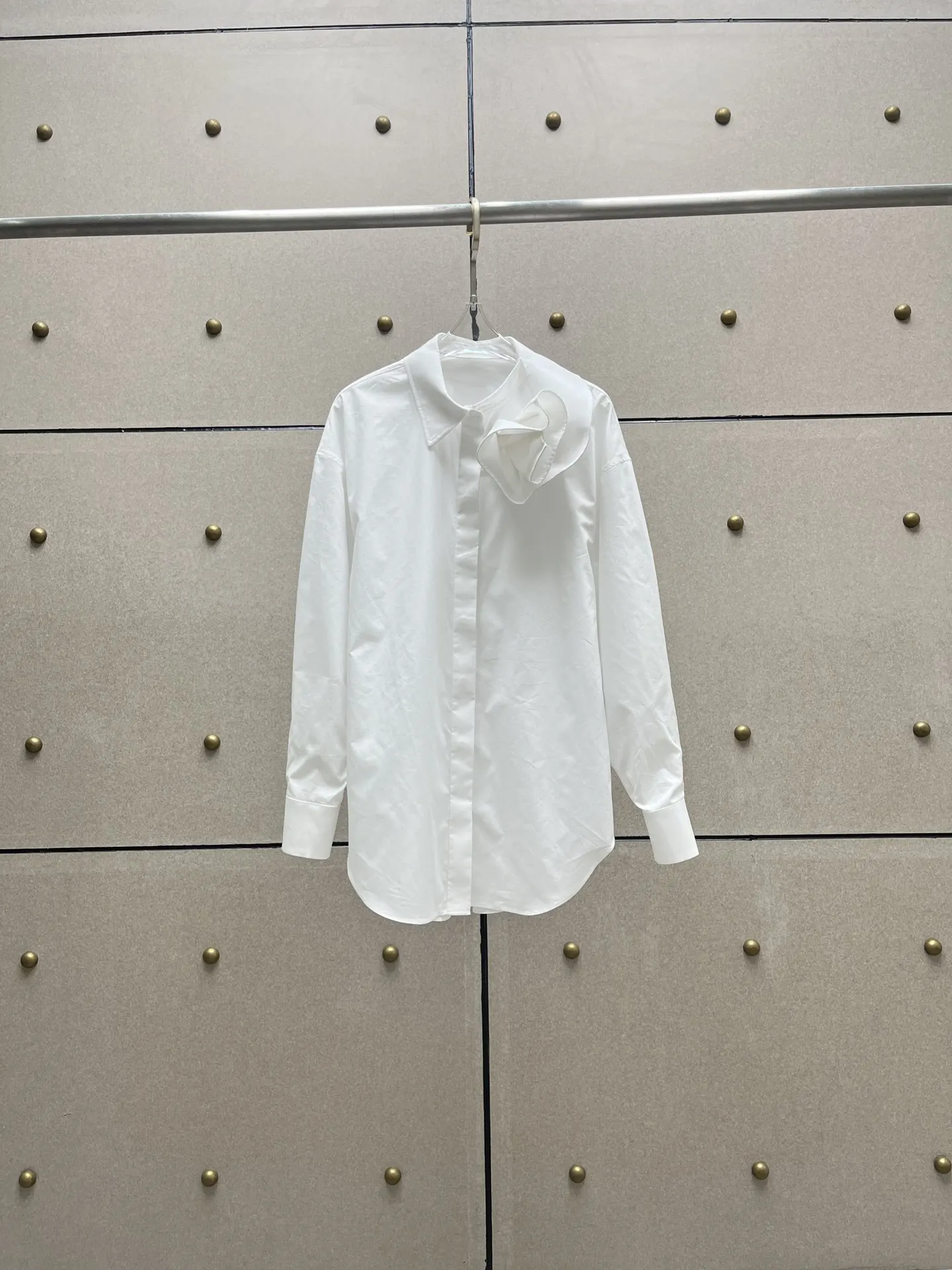 

Pure Cotton White Shirt Floral Collar Poplin Long Sleeve New High Quality 2023 Woman Tops