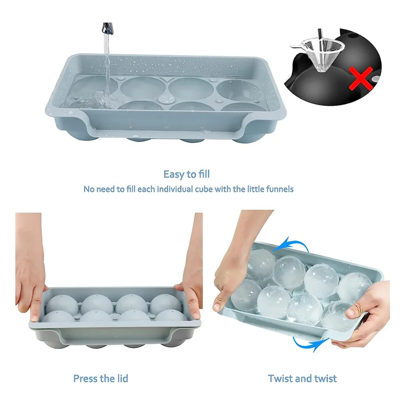 Ice-Cube Tray, 2.5 Inch Whiskey Ice Mold, 2 Pack Sphere Ice-Cube Mold with Bin&Tong, Leak-Free Round Ice-Cube Mold