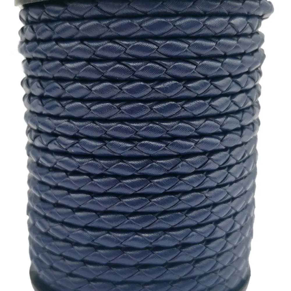 ShapesbyX 5 Yards Dark Blue Braided Leather Cords for Jewelry Bracelet Making 4mm Round Regenerated 4.0mm Diameter