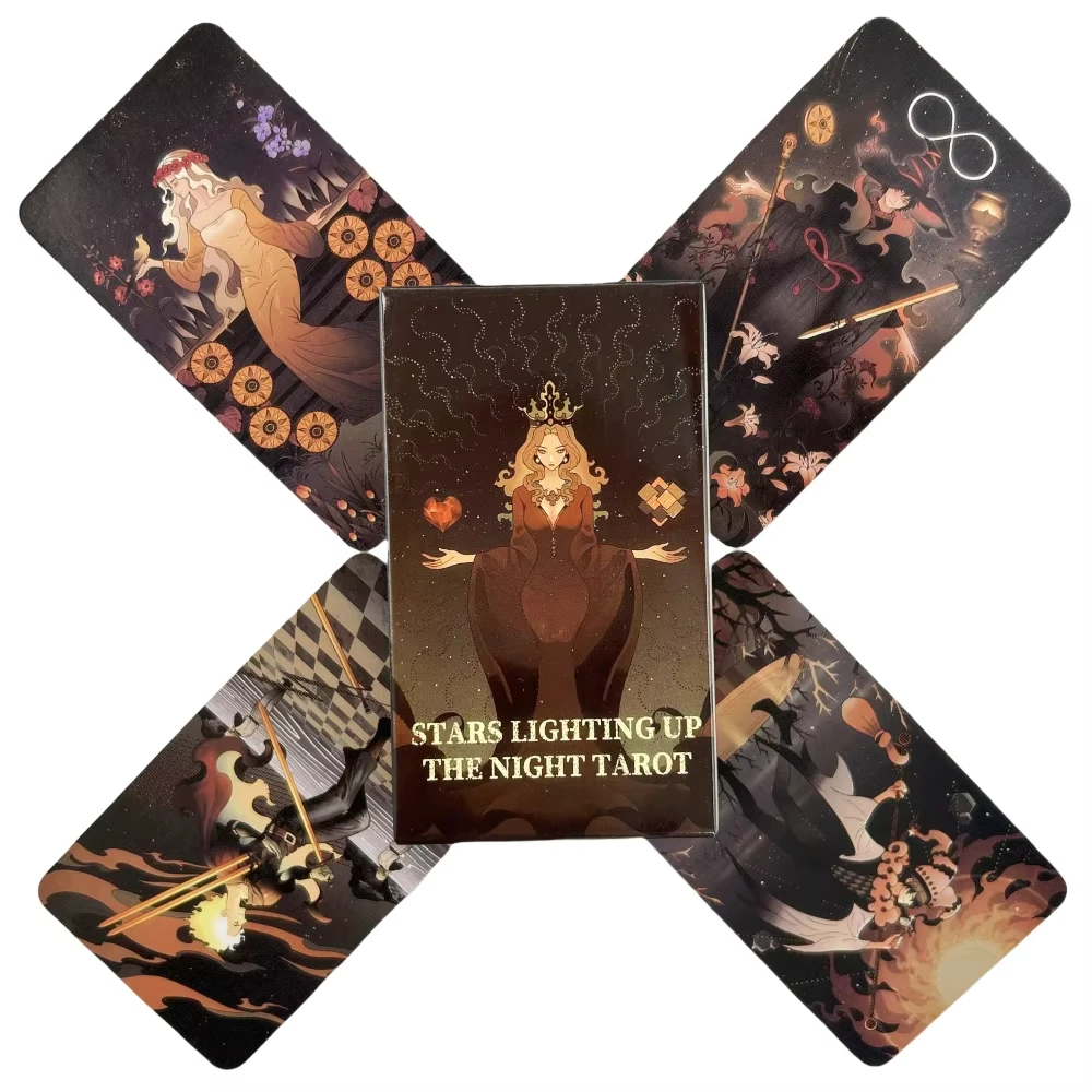 Sterne beleuchtet die Nacht Tarot REGULAR Lebhaftes Cartoon-Deck im asiatischen Stil, zarte Linienkunst, einzigartiges Indie-Tarot-Deck für Anfänger