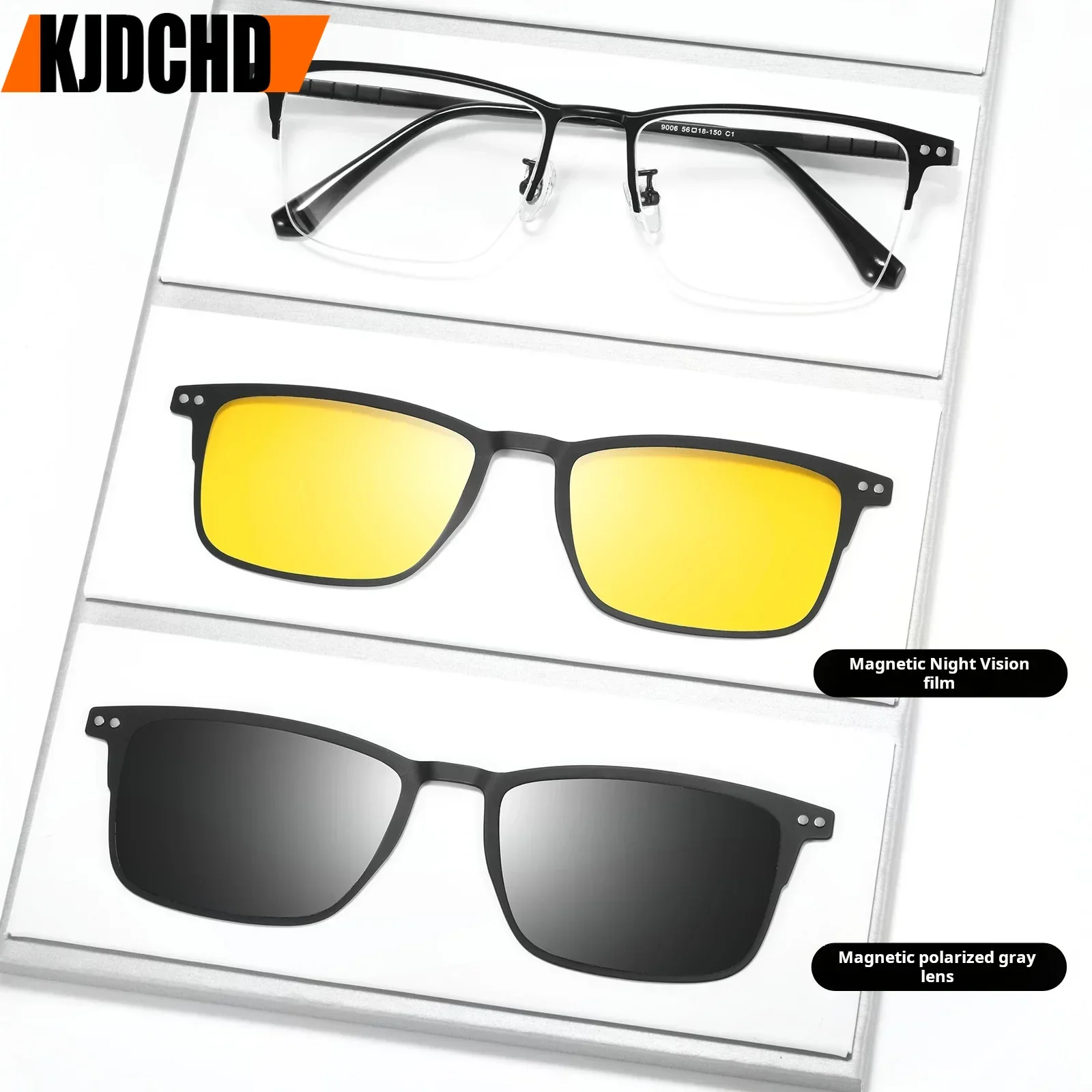 KJDCHD Pure Titanium Square Big Size Half Frame Fashion Classic Magnetic Sunglasses Clip Daily Casual Outdoor Sunscreen Glasses