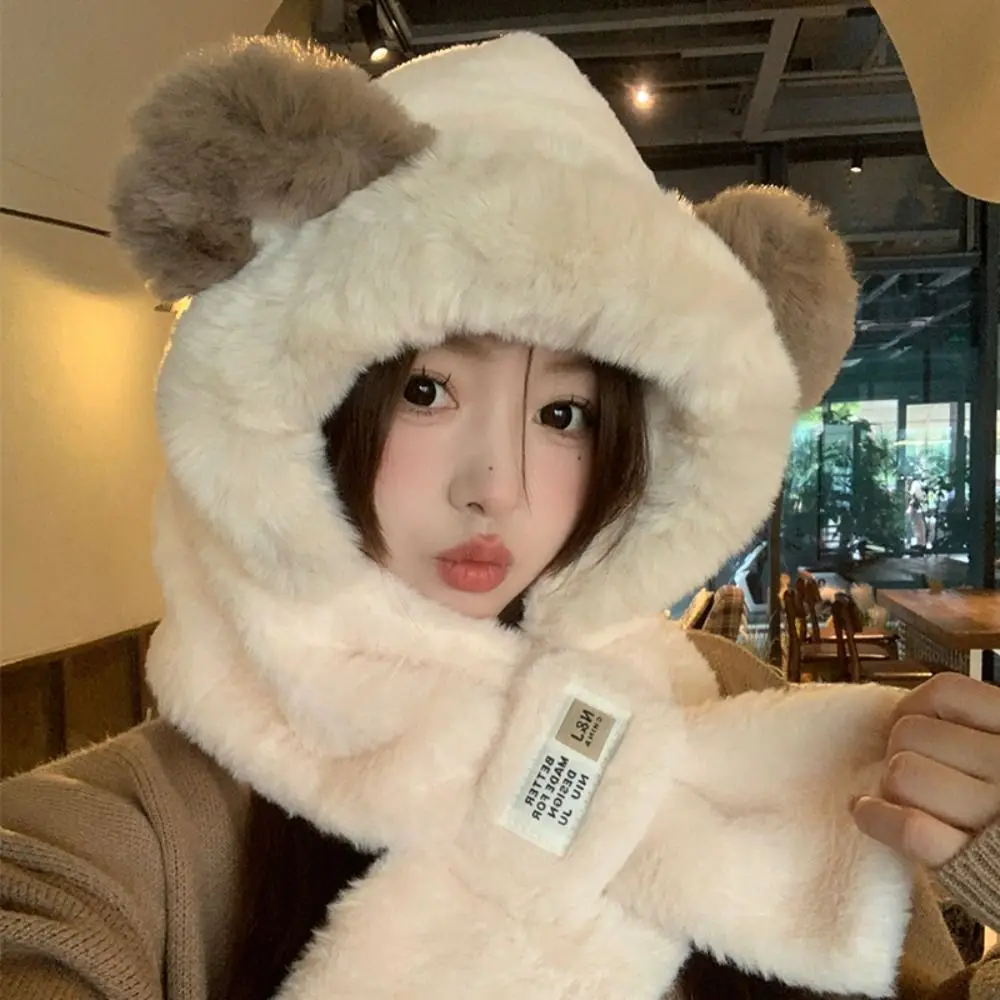 Lei Feng Hat Winter Earmuffs Cute Fluffy Comfortable Hats Glove Sets Neck Warmer Children's Scarf Bear Hat Women Girls