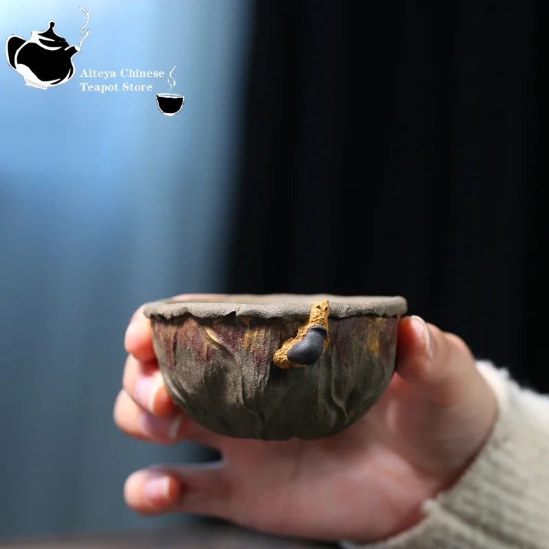 Yixing handmade purple clay cup, plaster cleaning, biomimetic snail, lotus leaf, field snail, tea cup, tea set, single cup