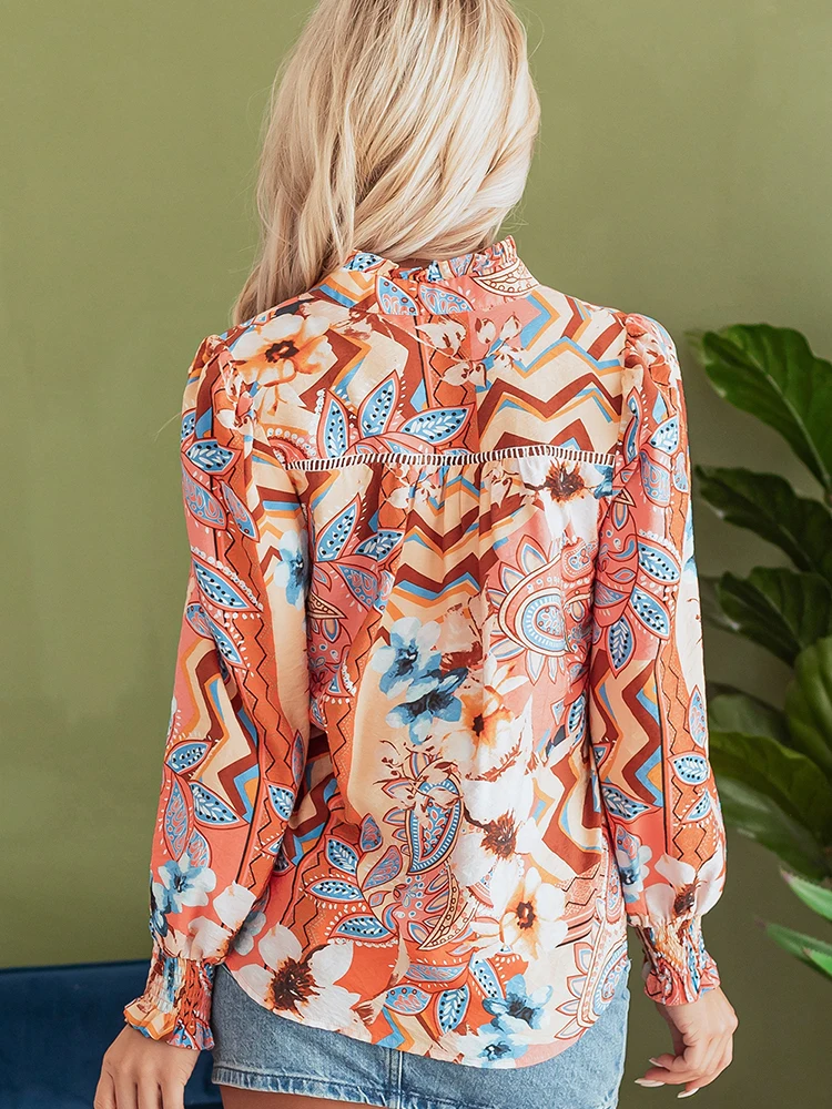 ing Autofall الأزهار طباعة سليم صالح طويل Sve V-ne فضفاض irt خمر زر واحد المرأة ملابس العمل غير رسمية Faion