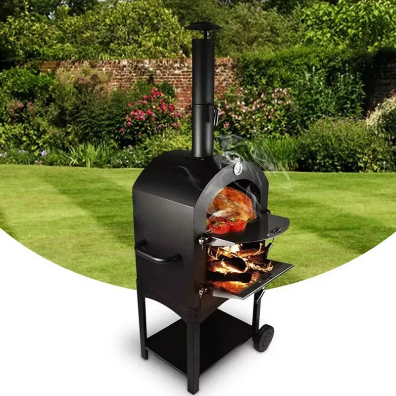 12 Inch Outdoor Charcoal and Firewood Pizza Oven Multifunctional Oven for Backyard Patio Garden Cooking Built-in Thermometer