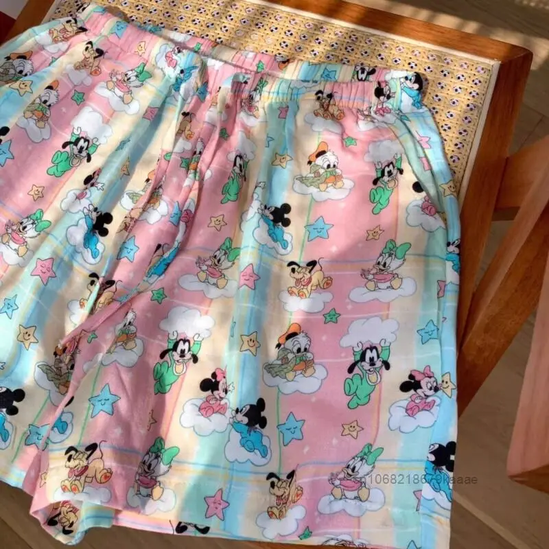 Disney Mickey Pattern Printed Sleeper Shorts Female Summer Japanese Style Fashion Shorts Sweet Soft Y2k Girls Casual Home Pants