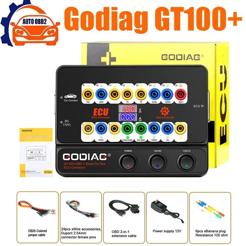 

GODIAG GT100 Pro OBD OBD2 Break Out Box ECU Connector with Electronic Current Display used with Xhorse VVDI2/Lonsodr k518pro