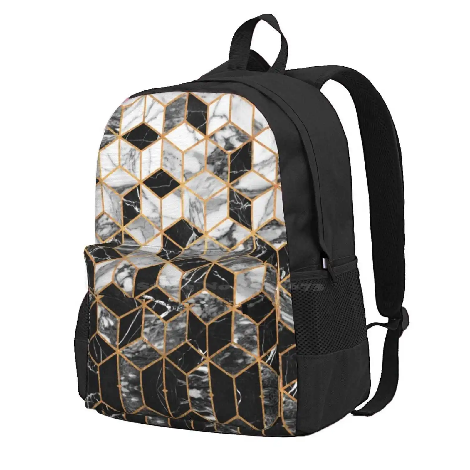 

Marble Cubes - Black And White Hot Sale Schoolbag Backpack Fashion Bags Cubes Hexagonal Tiles Unique Home Marbles Gold Metal