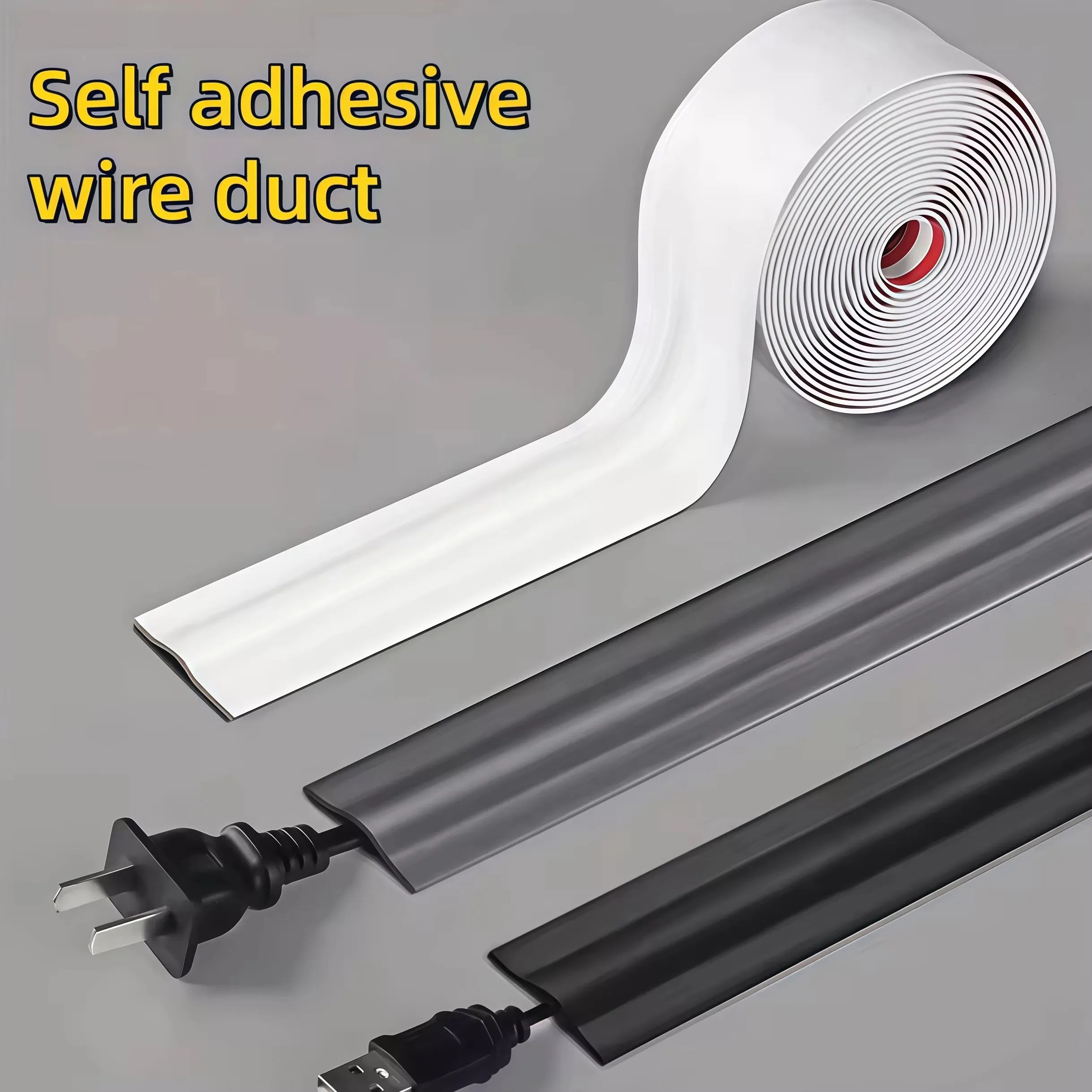 1PC 3Meters/118.11IN PVC Floor Cable Cover 3.8CM/5.5CM Flexible Wire Duct Cable Organizer Self Adhesive Cord Hider Home Office