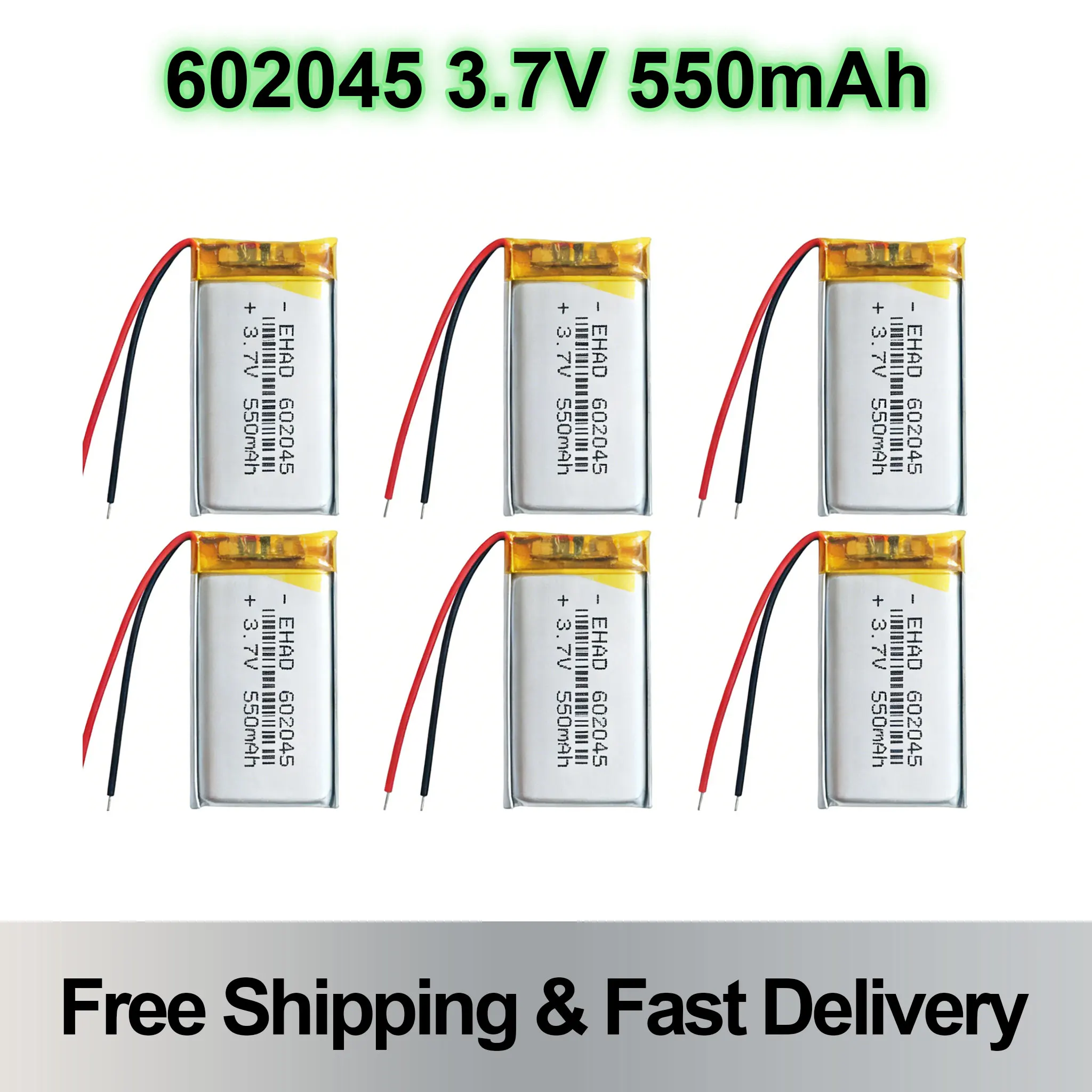3.7V 550mAh 602045 Rechargeable Lipo Battery For Smart Watch Bracelet MP3 GPS Recorder Headset Camera
