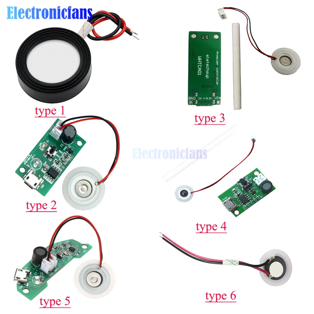 16mm 20mm 25mm Mini Ultrasonic Atomizer Sheet USB Type-C Humidifier Ceramic Atomizer Mist Maker Fogger Driver Circuit Board