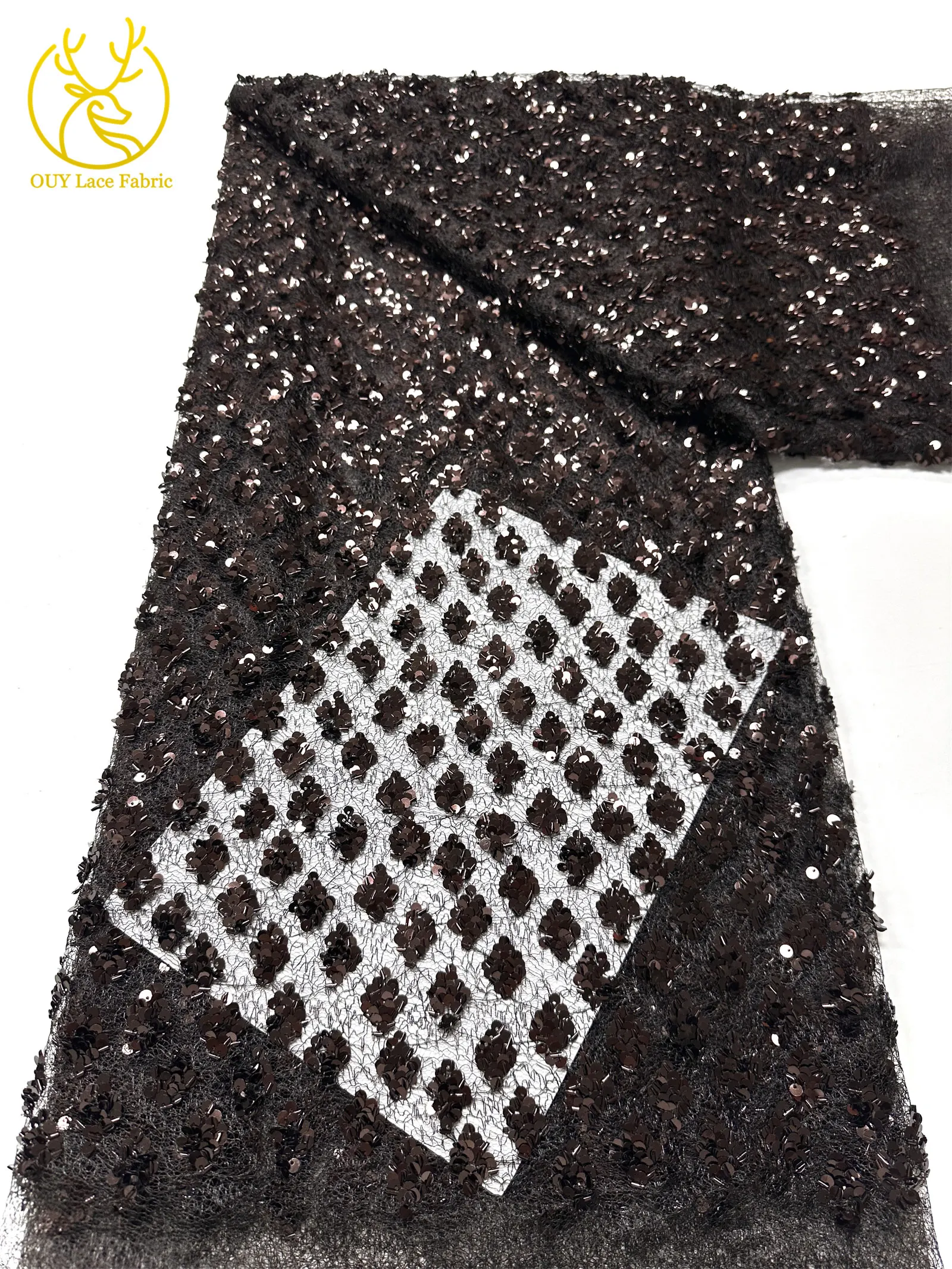 Neuester eleganter französischer Pailletten-Spitzenstoff 2026 Afrikanischer nigerianischer Spitzenstoff, geeignet für Damen-Partykleider und Hochzeitskleider – Detail 24