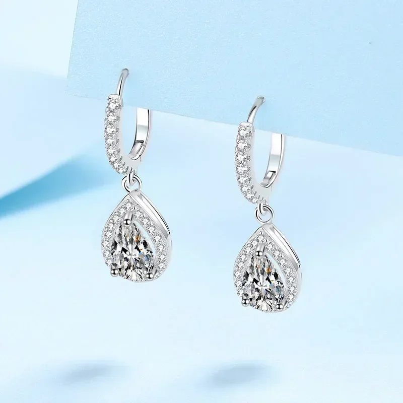 PT950 Platinum Women's Luxury Drop Earrings, 1/2ct Moissanite Diamond Water Droplet Earrings Wedding Fine Jewelry Versatile Gift