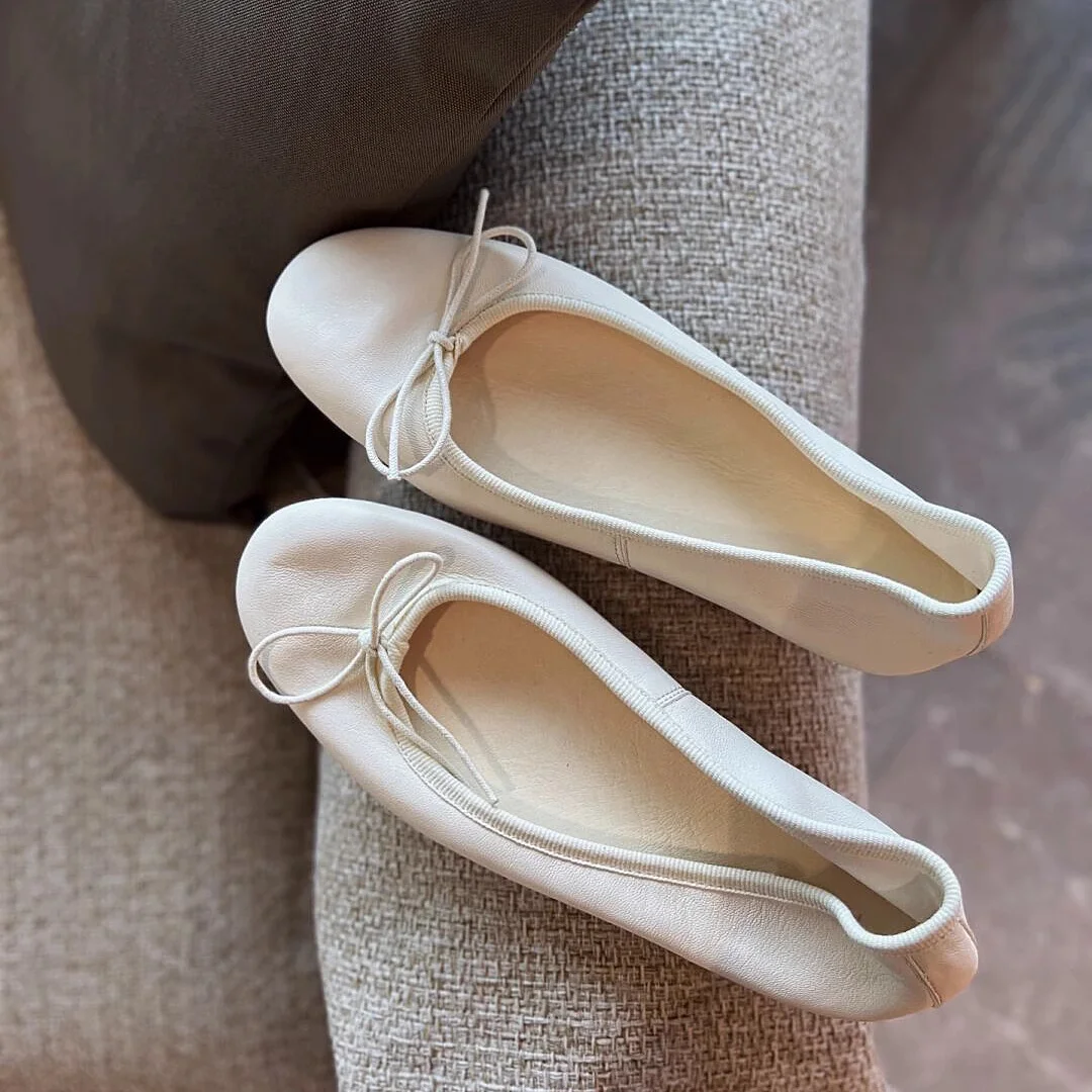 

2025 Summer New Women's Mary Jane Shoes Gentle Elegant Round Toe Flat Heel Bowknot Genuine Leather Shallow Ladies Single Shoes