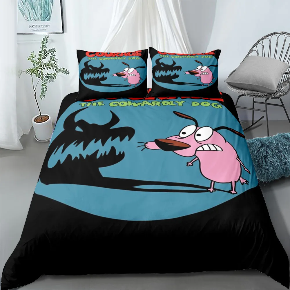 Cowardly Dog Duvet Cover Set EU Single Double King US Twin Full Queen Size  Bedclothes