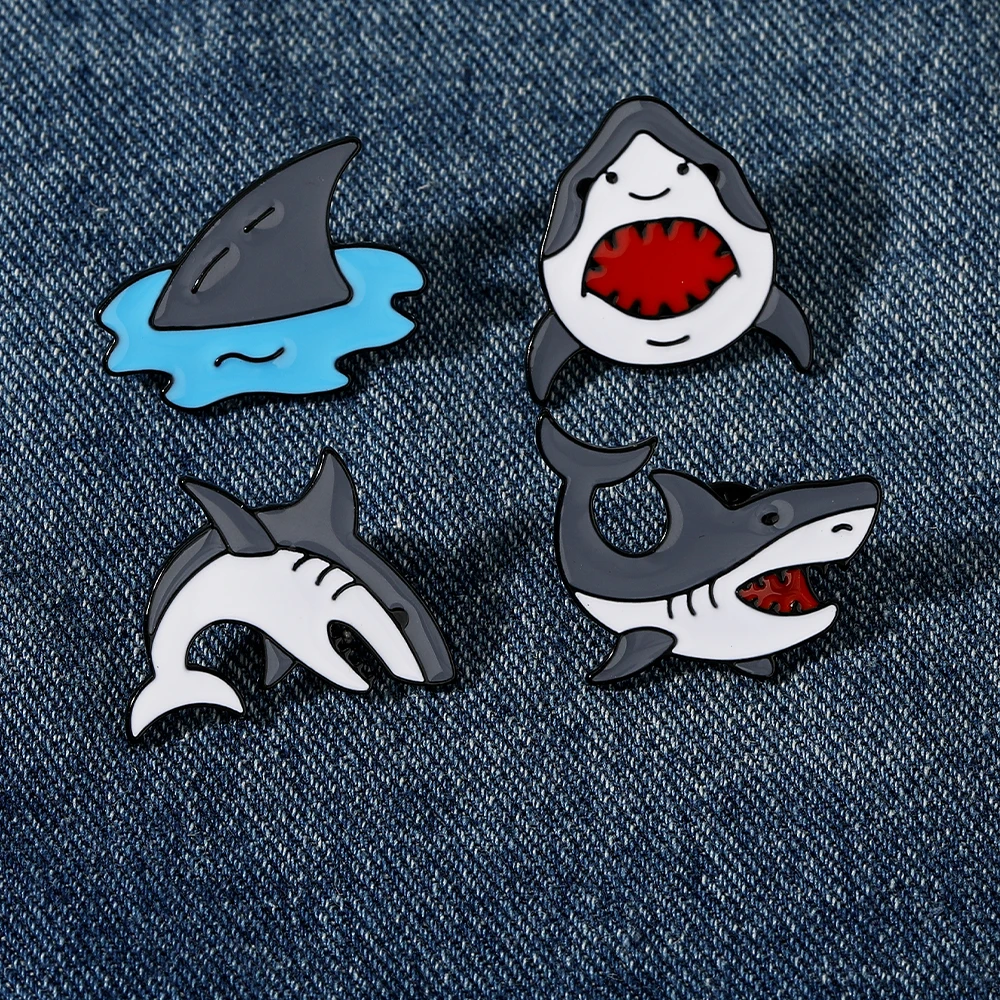 Funny Fierce Shark Design Enamel Brooches Cute Marine Animal Metal Pins For Bag Backpack Dress Badge