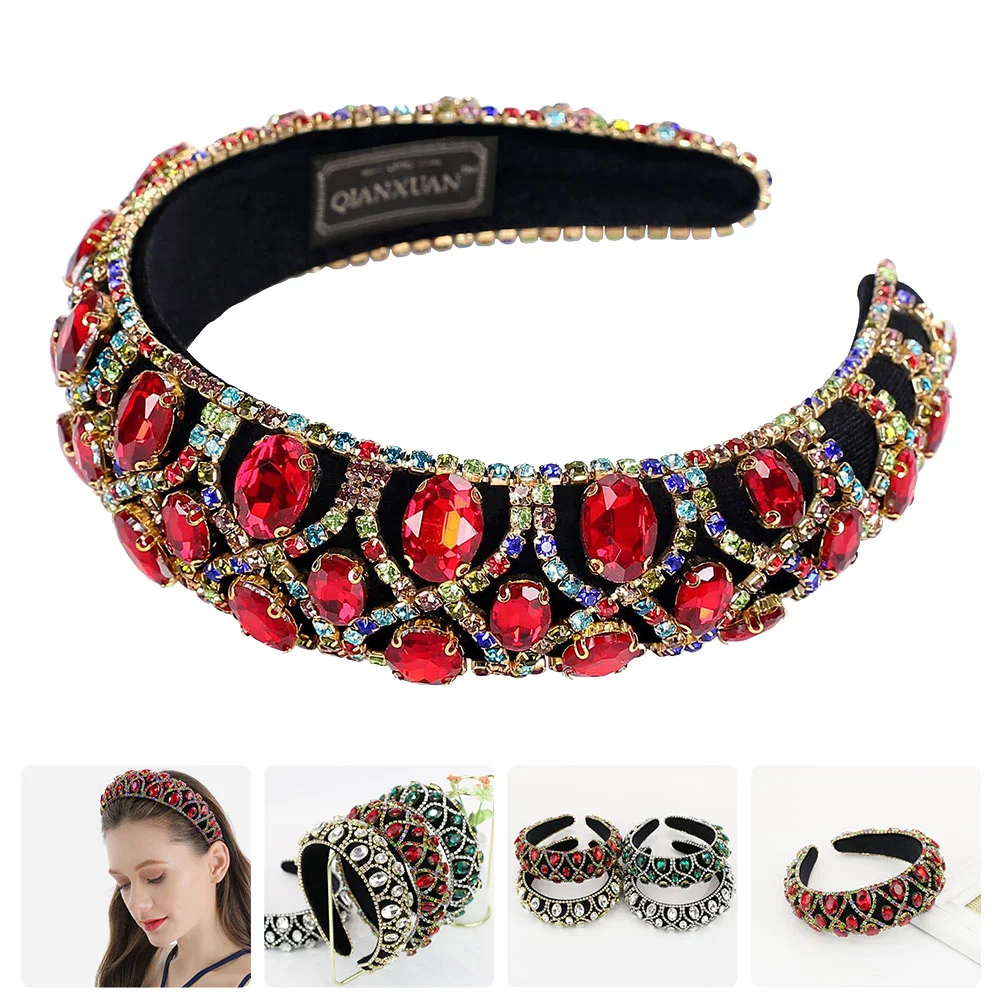 

Rhinestone Headband Hair Ribbon Accessory for Women Decoration Sponge Headdress Rhinestones Design Miss Girl Woman