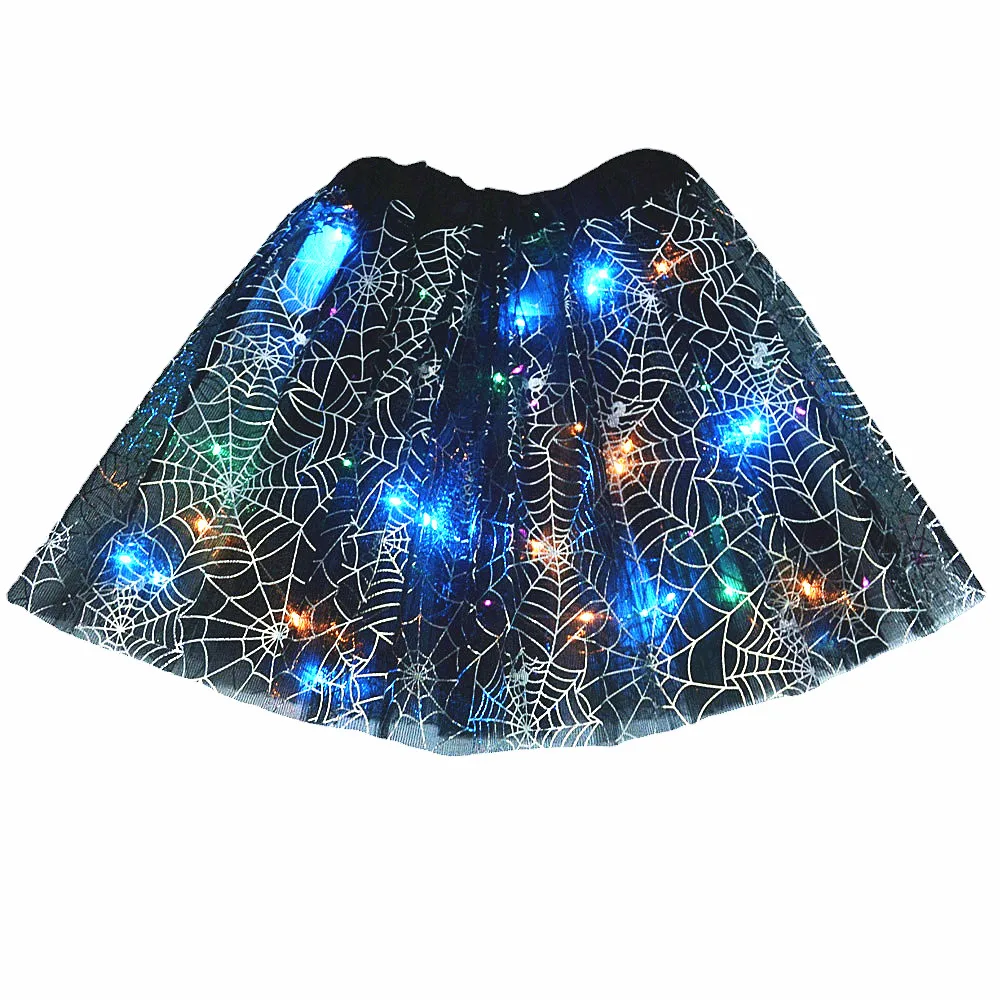 Falda de telaraña con luz LED brillante para niños y niñas, falda de telaraña, tutú de Cosplay, bolsa de disfraces de fantasía para fiesta de Carnaval y Halloween