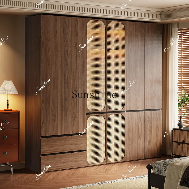 Medieval style household bedroom small apartment solid wood wardrobe modern simple segmented  FT