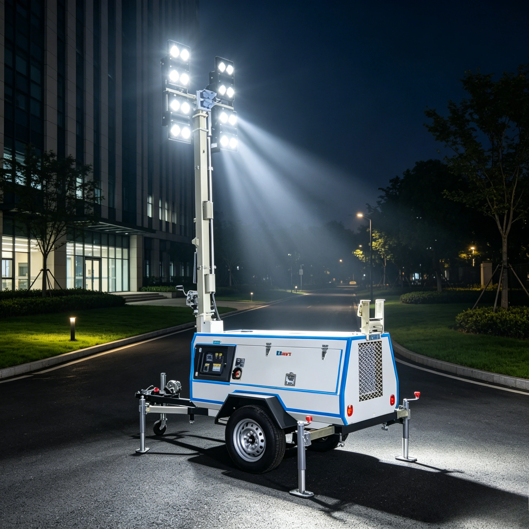 Mobile Lighthouse Trailer Light Tower with Diesel Generator 9m for Construction Portable Led Outdoor Industrial Lighting Tower