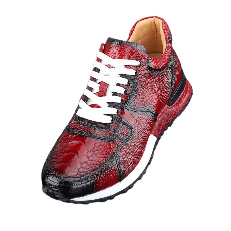 Male Walking Shoes New Sports For Casual Versatile Genuine Ostrich Feet Leather Lacing Up Trendy Wear Resistant Men's Sneakers