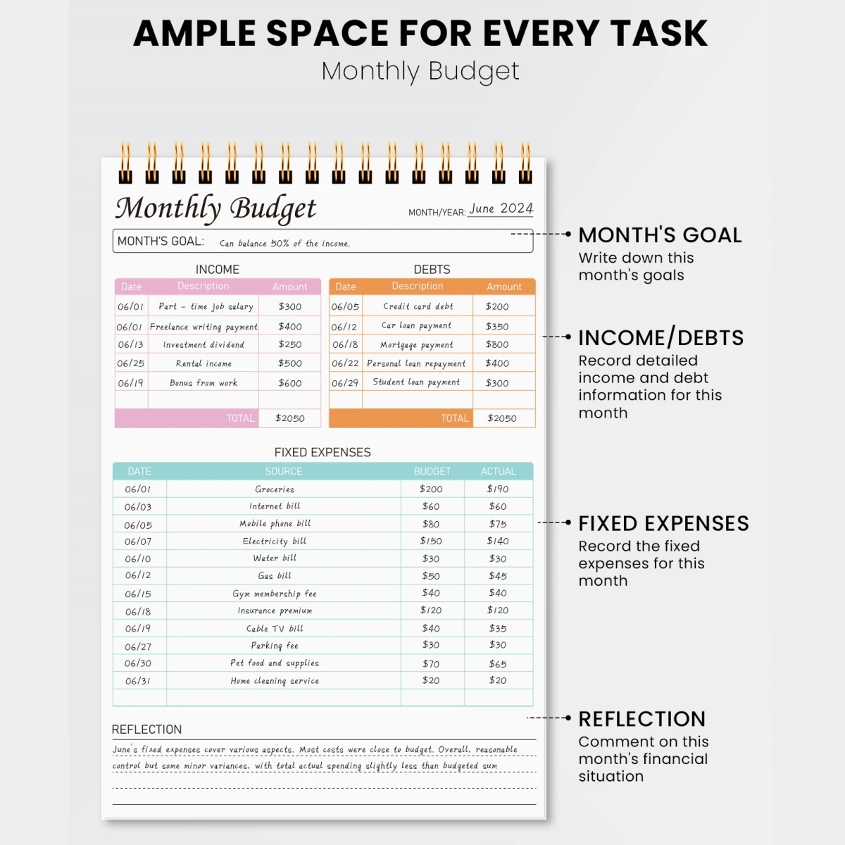 Budget Planner Notebook, Undated Monthly Financial Planner Effective Management Of Funds Effectively Manage Your Funds 52 Sheets