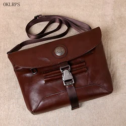 Pelle vintage da uomo a spalla singola con strato di panino in pelle bovina moda morbida pelle tendenza casual nuova borsa a tracolla grande pochette