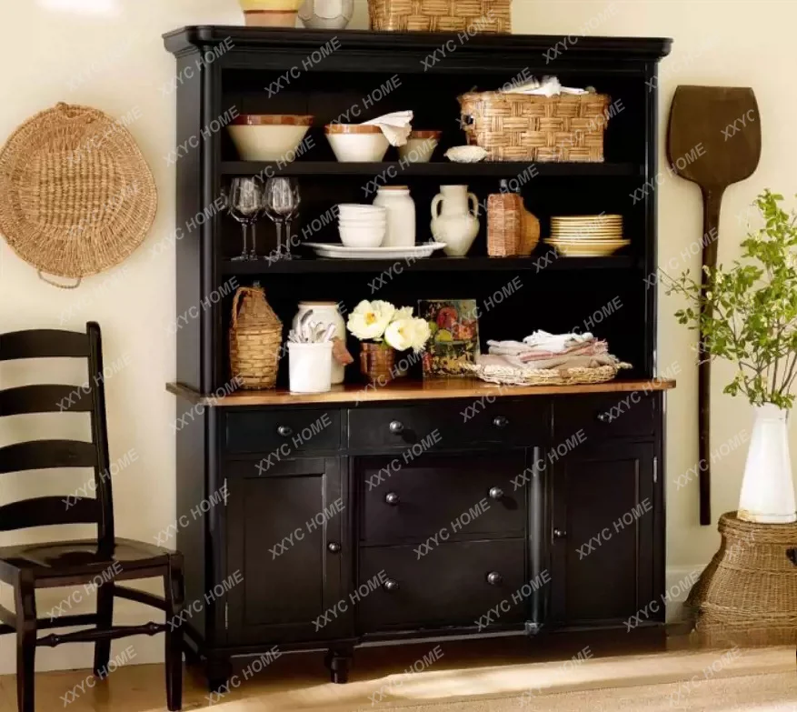 Country wine cabinet retro old dining side cabinet pastoral style solid wood locker dish cabinet