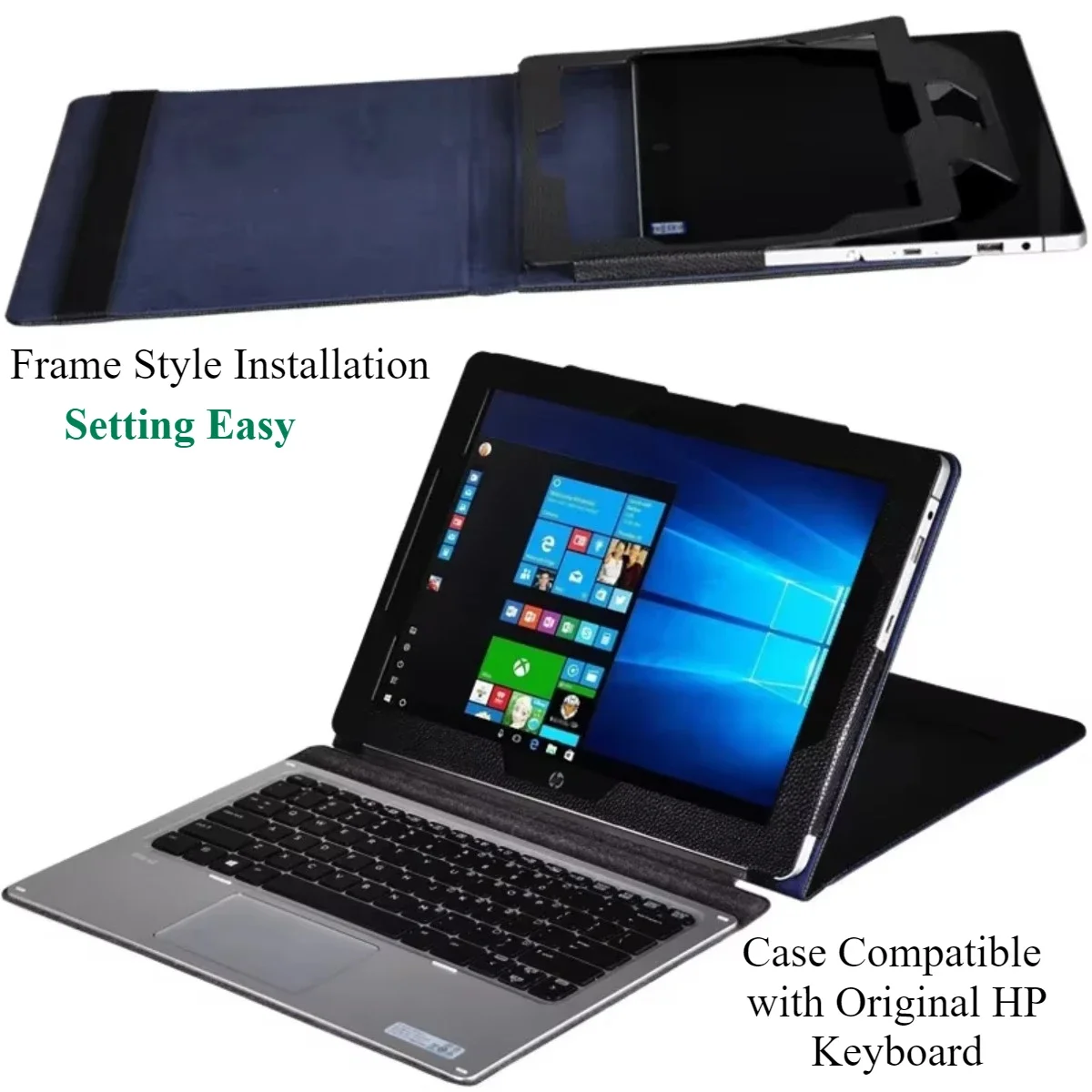 Business Case for HP Elite X2 G4 12.3 Inch Tablet Cover Lichee Pattern Pu Leather with Kickstand Full Body Shockproof Protective - Image 3