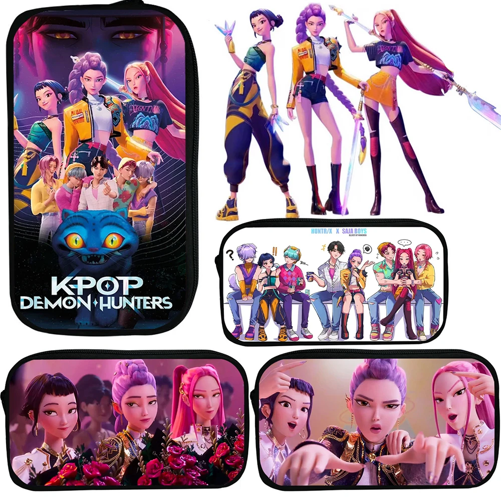 Sac à stylos du film coréen KPOP Demon Hunters, boîte à crayons de dessin animé pour étudiant, étui porte-stylo de grande capacité