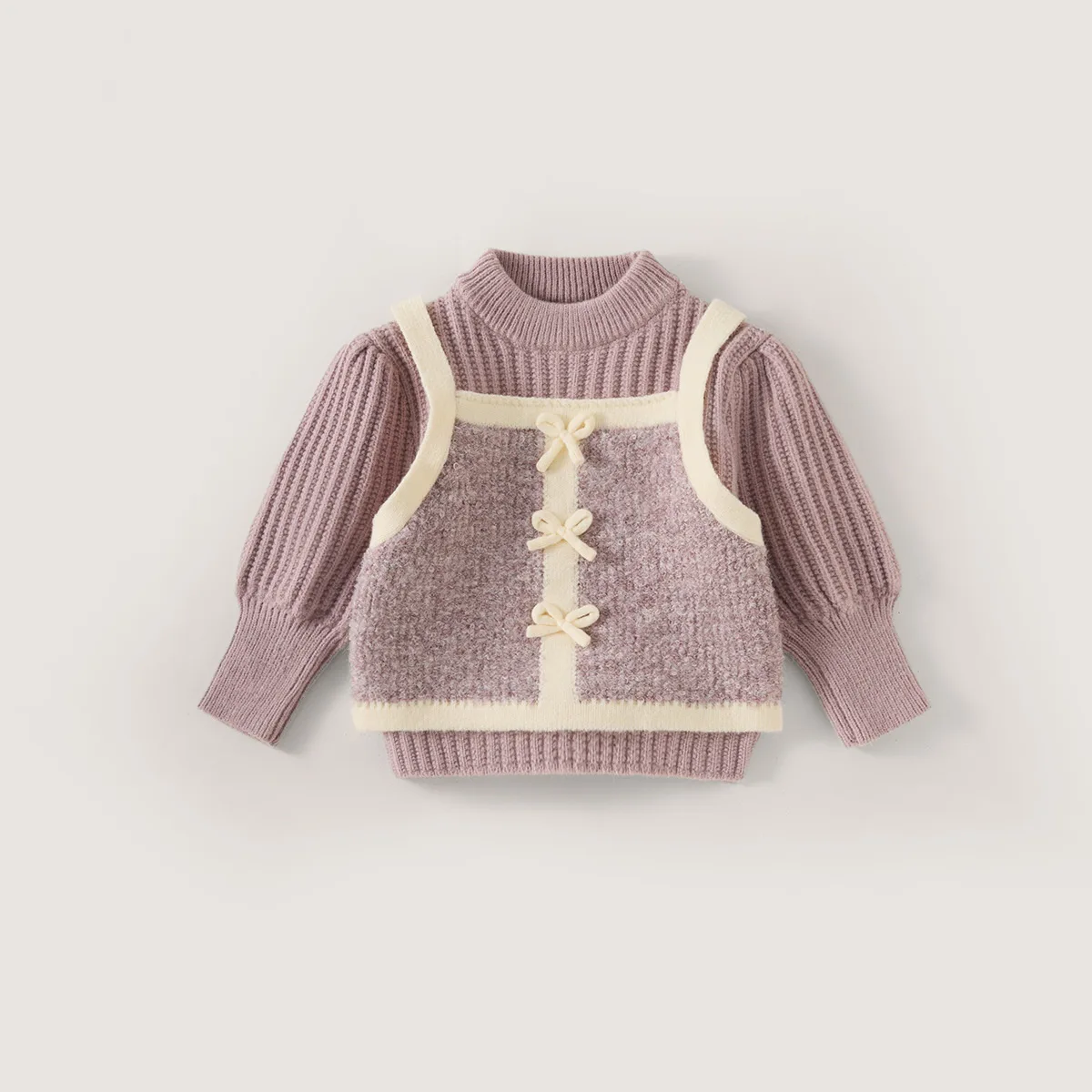 Autumn Winter New baby Girls knitted Sweater Children Two fake items Sweaters Teen Knitwear Long Sleeve BOW Pullover Tops 1-8Yrs