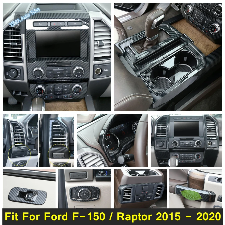 

Head Lights Switch / Navigation / Gear Shift Box / Air AC Cover Trim Carbon Fiber Interior For Ford F-150 / Raptor 2015 - 2020