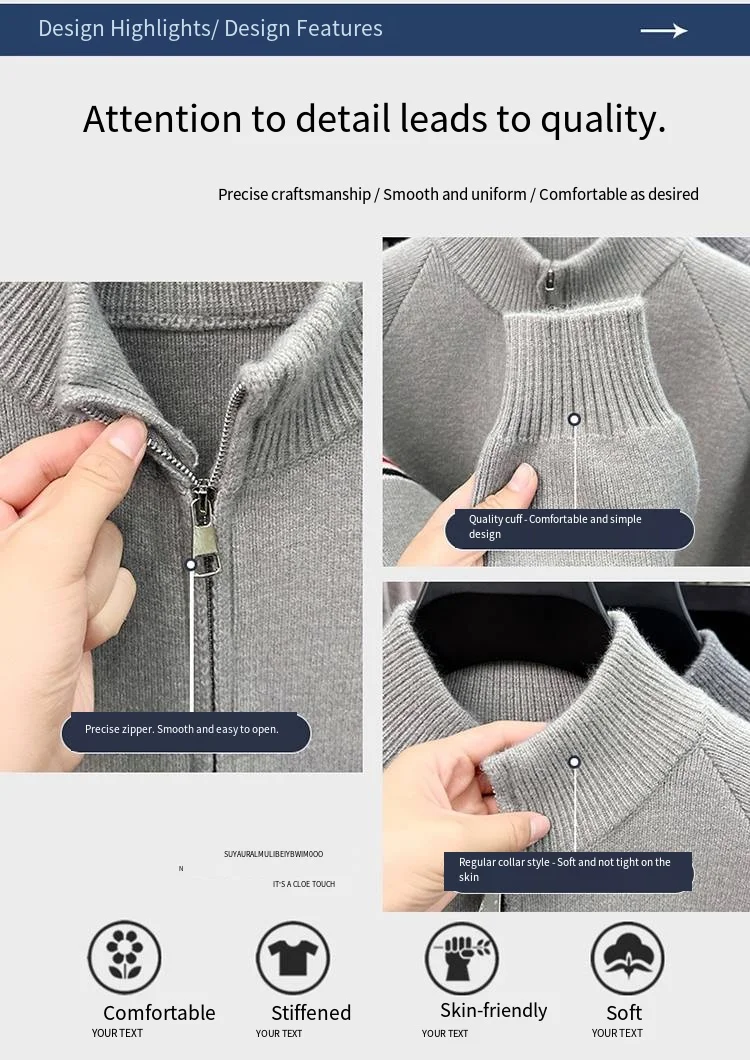Heiß begehrtes Herren-Strickhemd für Herbst und Winter mit Reißverschluss, modischem Streifenmuster, Business-Casual, verdickt, neues Herren-Strickhemd – Detail 5