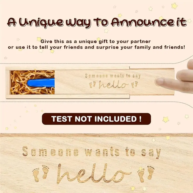 

AS96-Baby Keepsake Box Pregnancy Test Storage Wooden Case Surprise Pregnancy Announcement Memory Souvenir Collection