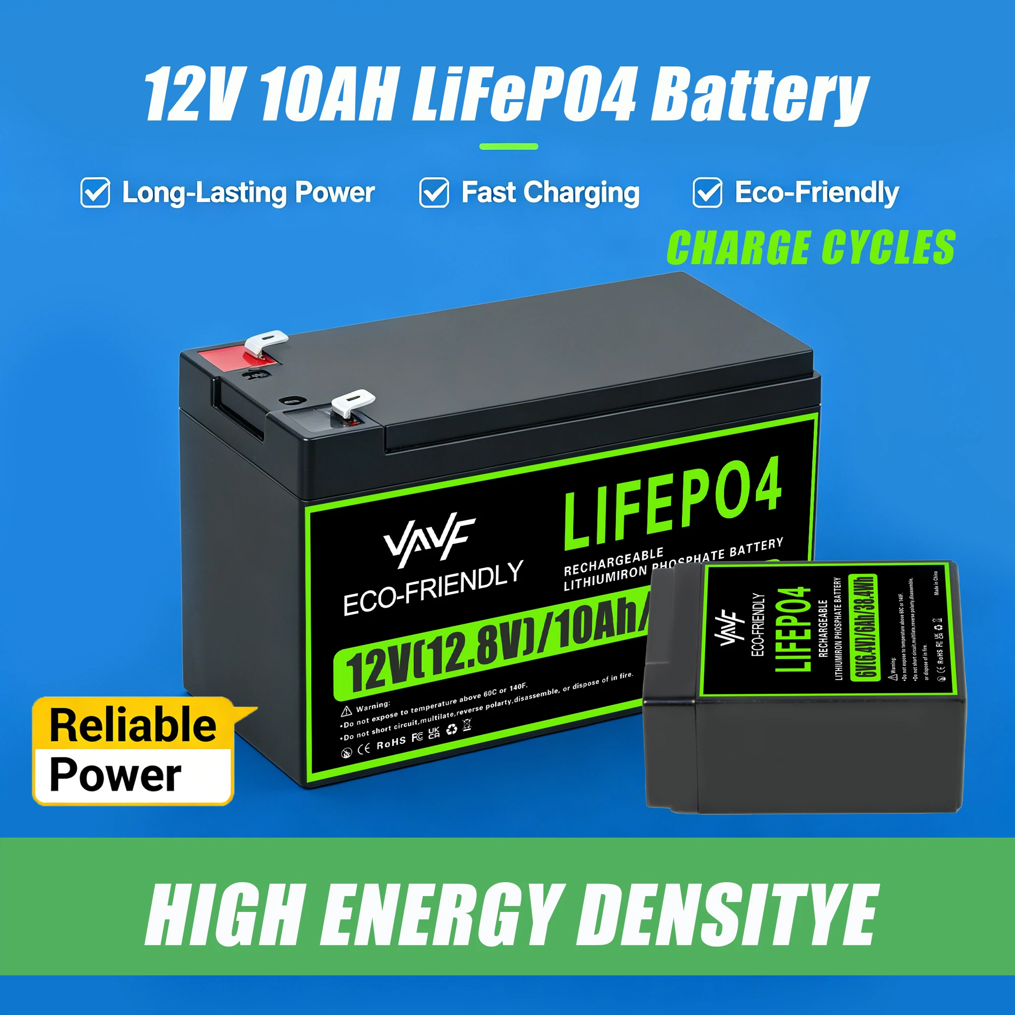 

LiFePO4 12V 10000mAh Battery Integrated BMS4000+CyclesDesigned for ️Solar Storage,Campers,Boats & Off-Grid Living Spaces