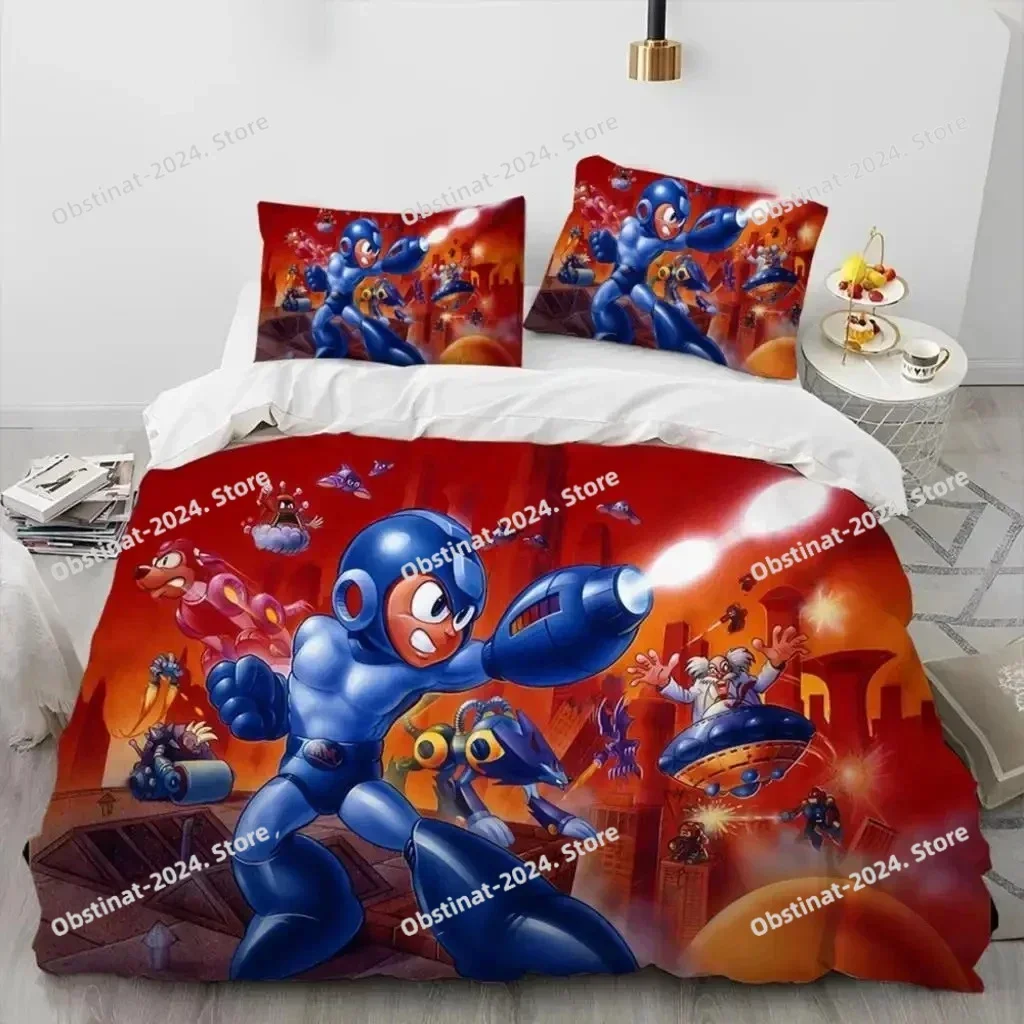 3D Rockman Megaman Game Bedding Set Printed single Comforter Quilt Bed Cover Duvet Cover Pillow Case 3 Pieces Kids Adult Size