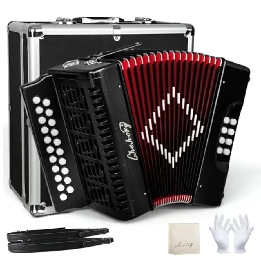 

Профессиональный диатонический аккордеон B/C на 21 клавишу и 8 басов, с чехлом и ремнями, для взрослых и начинающих, черный