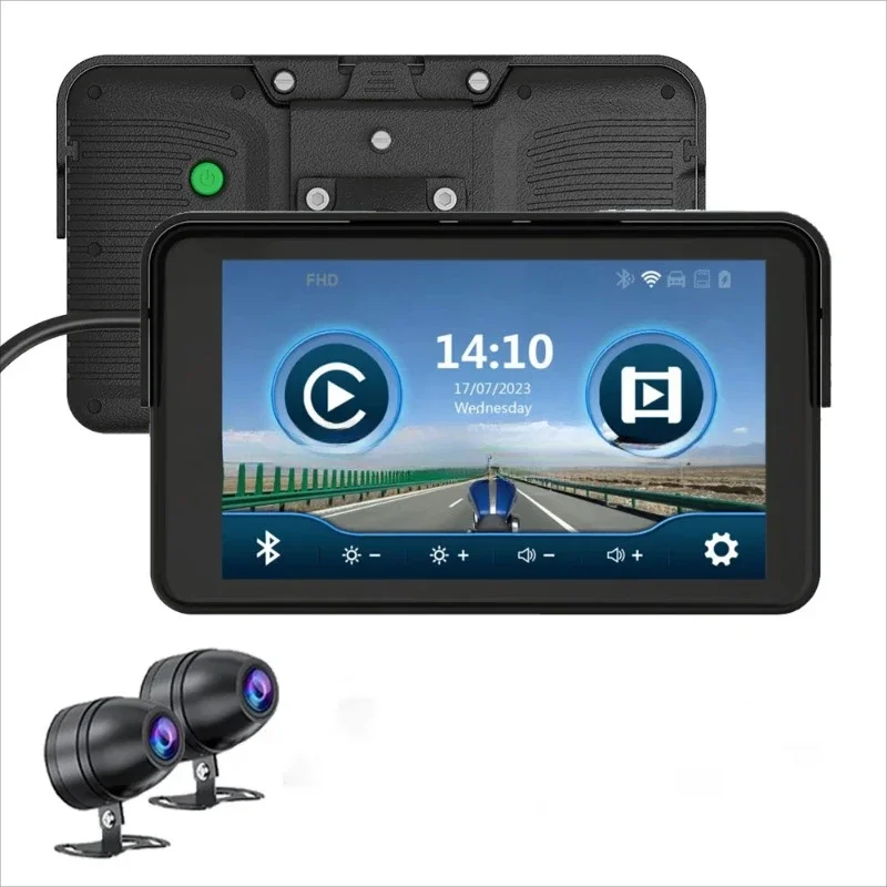 7 Inches Carplay and GPS Navigation Automatic Android Video Recorder Motorcycle DVR With Two HD Cameras Karadar MT7001