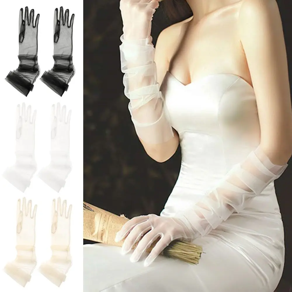 1 Paar lange Finger, ultradünn, Kleidungszubehör, Tüllhandschuhe, Partykleid, Hochzeit, Brauthandschuhe, Brautkleid, Fäustlinge