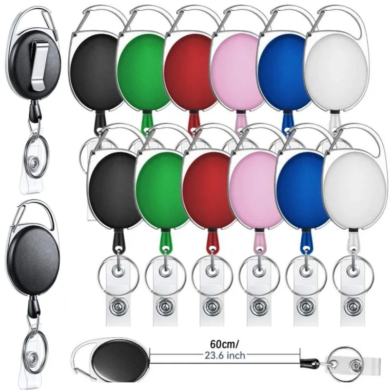 Retractable Badge Reel Holders, Metal Heavy Duty With Carabiner Belt Clip And Key Ring For ID Card Name Holder And Keychain