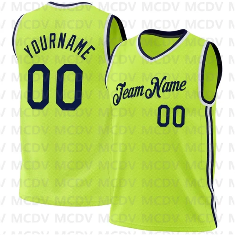 

Custom Neon Green Black-White Authentic Throwback Basketball Jersey 3D Print Team Name Number Sport Clothes Adult Youth