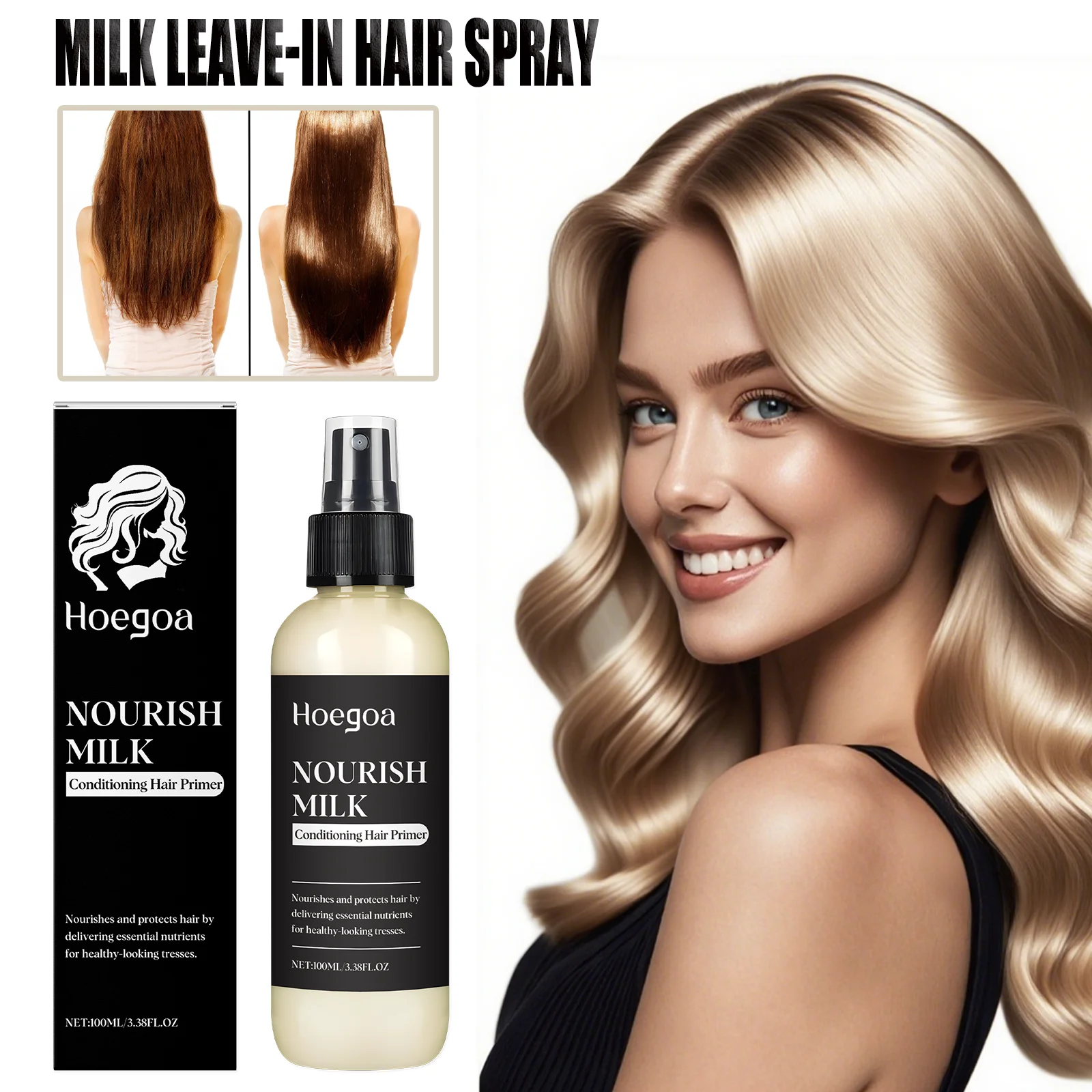 رذاذ الحليب في الشعر بخلاصة الشوفان وزيت الزيتون للترطيب اللامع والحماية من الحرارة خفيف الوزن وفك تشابك الضباب بدون شطف #1