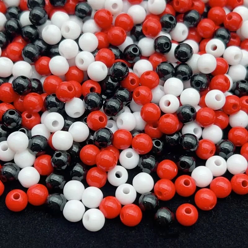 200 Stück 6mm Weiße, Rote und Schwarze Acrylperlen in Mischfarben für DIY-Handwerk, Bekleidungsherstellung und Schneiderbedarf – Detail 3