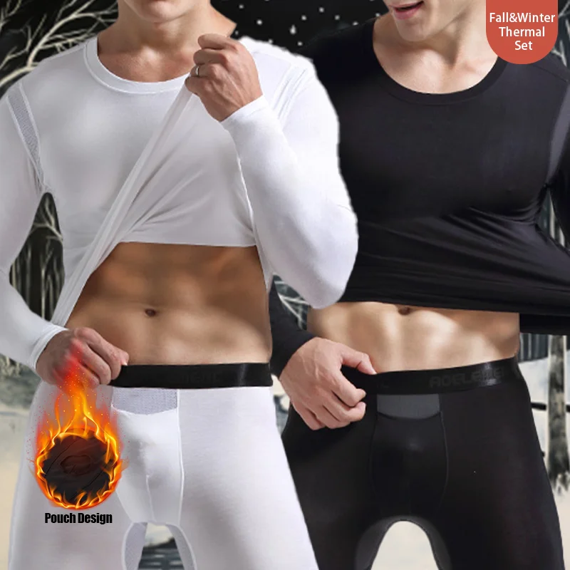 

Winter Men Thermal Underwear Set Breathable Modal Fabric Mesh Design Long Johns Round Neck Soft Pajamas Keep Warm Top & Bottom